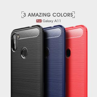 Samsung Galaxy M11 Casing Soft TPU Case Fashion Carbon Fiber Pattern Shockproof Silicone Back Cover