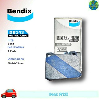 ผ้าเบรคหน้า Banz เบนซ์ W123 ผ้าดีสเบรค ยี่ห้อ (เบนดิก Bendix เมทัลคิง) DB143 ( 1กล่อง = 4ชิ้น )