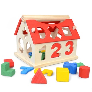 ของเล่นลูกบาศก์ไม้ Montessori Busy House ทรงคณิตศาสตร์ เสริมการเรียนรู้เด็ก