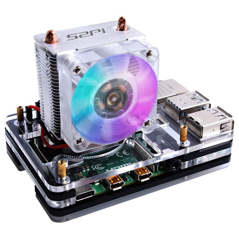 สําหรับ Raspberry Pi 4 กรณี Ice Tower Cooler พัดลม CPU,พร้อมพัดลมระบายความร้อนพัดลม Glare RGB ท่อควา