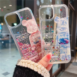 กลิตเตอร์ หรูหรา สําหรับ Apple iPhone 13 Pro Max 12 Mini 11 X XS XR i7 i8 i6 i6s plus SE 2020 เคสโทรศัพท์ Soft TPU Case เคสป้องกัน Cartoon Kaws Violent Bear Quicksand Cover