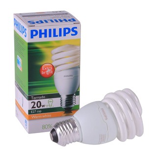 หลอดประหยัดไฟ หลอดประหยัด TORNADO 20 วัตต์ E27 PHILIPS สีเหลืองขาว หลอดไฟ โคมไฟ หลอดไฟ ENERGY LAMP TORNADO 20W/WARMWHITE