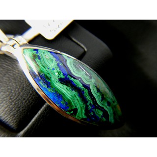 จี้ตัวเรือนเงินรูปมาร์คีส์ sterling 925 ประดับหินอัญมณี Azurite-Malachite แท้