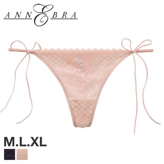 Annebra กางเกงใน ทรงตอง ผ้าลูกไม้ ผูกข้าง Thong Panty รุ่น AU3-843 สีพีช, สีม่วง