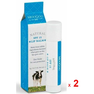 MOOGOO ลิปบาล์มผสมกันแดด มูกู สูตรซิงค์ ออกไซด์ เชียบัตเตอร์ และวิตามินอี  เอสพีเอฟ 15 ชุดละ 2 แท่ง แท่งละ 5 กรัม / MOOG