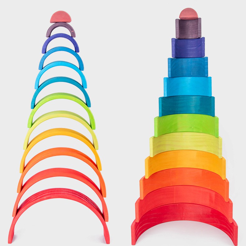 Wooden Rainbow Stacking Toy Large Nesting Puzzle Blocks Educational ...