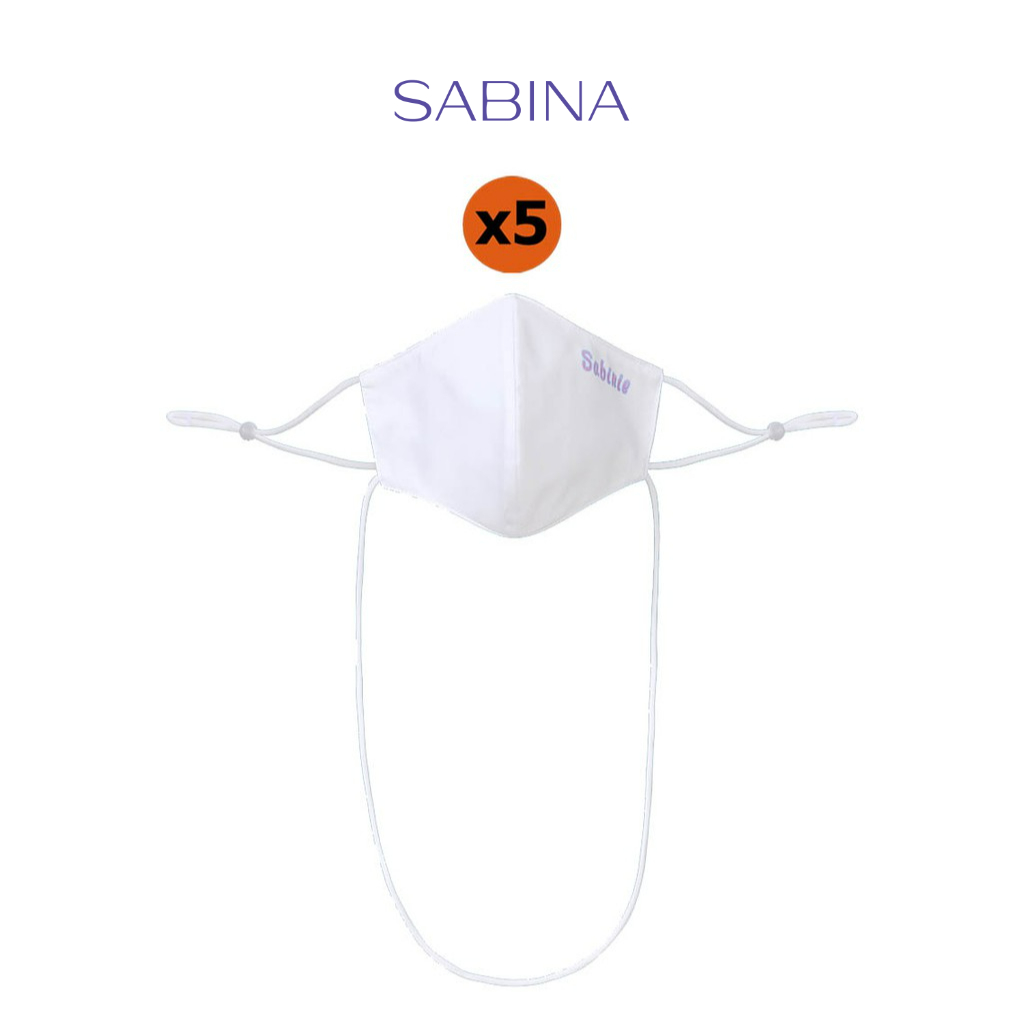 Sabina Kids Mask (Set 5 ชิ้น) หน้ากากอนามัย "สำหรับเด็ก 6-12 ปี" รหัส SYR100WH สีขาว มีสายคล้องคอ