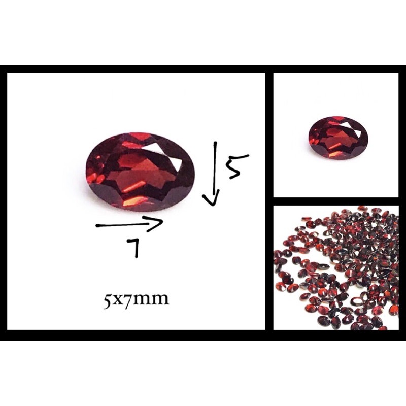 รูปไข่ 5x7 มม. พลอยโกเมนแดงธรรมชาติ 100% ไม่ผ่านการเผา 5x7mm oval shape 100% natural red garnet gemstone, not burned