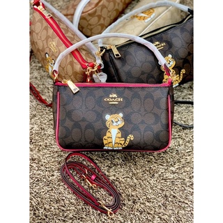 COACH TOP HANDLE POUCH SIGNATURE WITH BABY TIGER PRINT ((36674//58321))