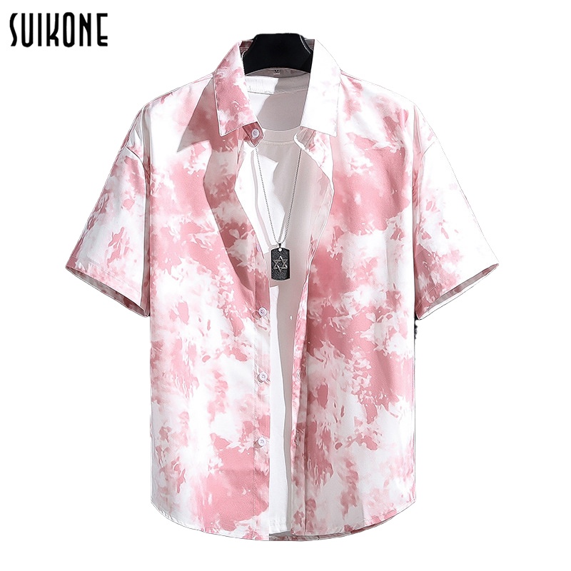 Suikone 2026 เสื้อเชิ้ตแขนสั้นผู้ชายใหม่ฤดูร้อนบางพิมพ์ปกบางด้านบนเกาหลีแฟชั่นลำลองแขนสั้นเสื้อยืด