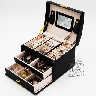 JB03 กล่องเครื่องประดับ กล่องใส่จิวเวอรี่ jewelry box สีดำ