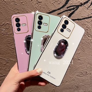 New Casing เคส Vivo V23 V23 Pro V23e 5G Phone Case Multicolor Soft Back Cover with Luxury Rhinestone Mirror Phone Holder เคสโทรศัพท