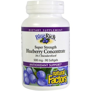 Natural Factors, BlueRich, Super Strength, Blueberry Concentrate, 500 mg, 90 Softgels