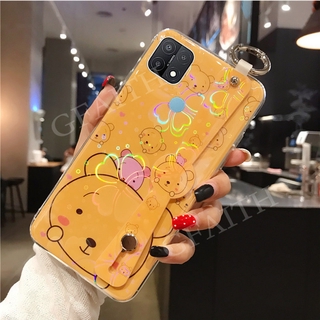 เคสโทรศัพท์มือถือซิลิโคน TPU นิ่ม ลายการ์ตูนหมี ดอกเชอร์รี่ พร้อมสายคล้อง สำหรับ OPPO A15 2020