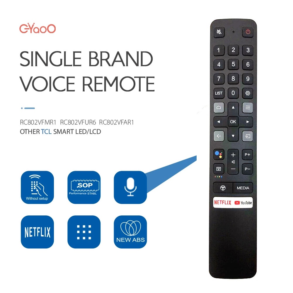 RC901V FMR1 สําหรับ TCL เสียงสมาร์ททีวีบลูทูธระยะไกล RC901V FMR1 สําหรับ TCL Android 4K LED ควบคุม R