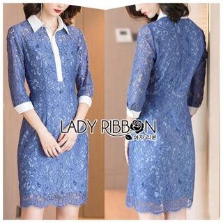 Smart Casual Collared Navy Lace Dress