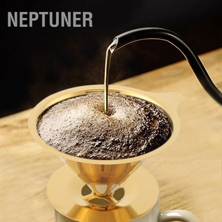 Neptuner ที่กรองดริปกาแฟ สเตนเลส ไทเทเนียม สีทอง พร้อมขาตั้งแก้ว และที่จับ