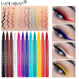 Handaiyan อายไลเนอร์ แบบน้ํา สีรุ้ง กันน้ํา ติดทนนาน ไม่เลอะ แห้งเร็ว สีสันสดใส 12 สี