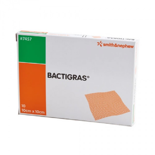 Bactigras แผ่นตาข่ายปิดแผลกันแผลติดผ้าก๊อซ ขนาด 10x10 ซม.