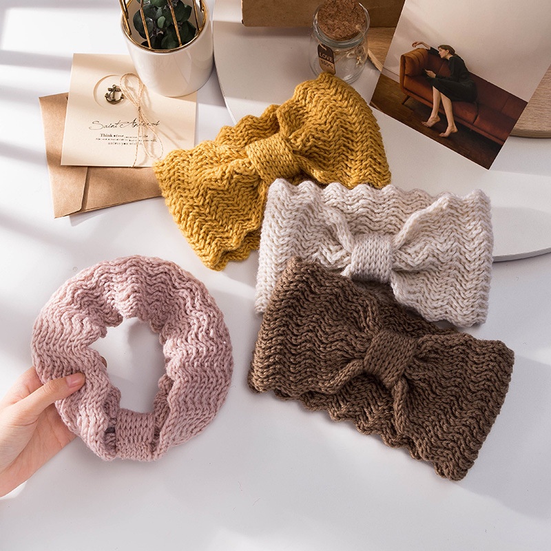 Wide Knitted Headband Bows Knotted Winter Women Turban Hair Accessories