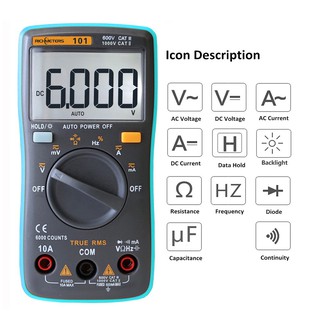 RICHMETERS RM102 มัลติมิเตอร์ แบบดิจิตอลมัลติฟังก์ชั่น True RMS DMM DC AC