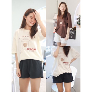 T011 เสื้อยืด oversize ผ้าคอตตอน 🧡 สกรีน cotton latte