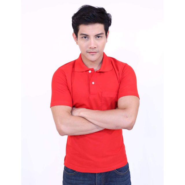 PL159 เสื้อยืดโปโลสีแดง มีกระเป๋าหน้า (ผู้ชาย) มีบริการเก็บเงินปลายทาง