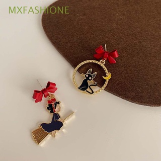 MXFASHIONE Cute Anime Dangle Earring Temperament Korean Clip Earrings Women Drop Earrings Gift Asymmetric Female Bow Girl Ear Accessories Witch and Black Cat