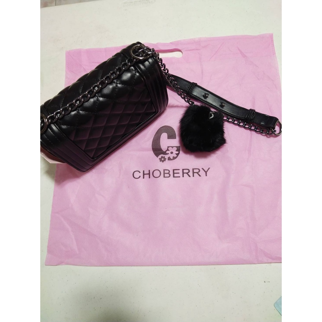 กระเป๋าแฟชั่น CHOBERRY แท้ 100% ทรงบอย ขนาด 8 นิ้ว สีดำ