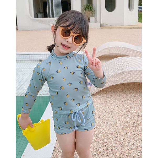 ชุดว่ายน้ำเด็ก lemon lover 3 ชิ้น ( เสื้อ กางเกง หมวก)(SW213)