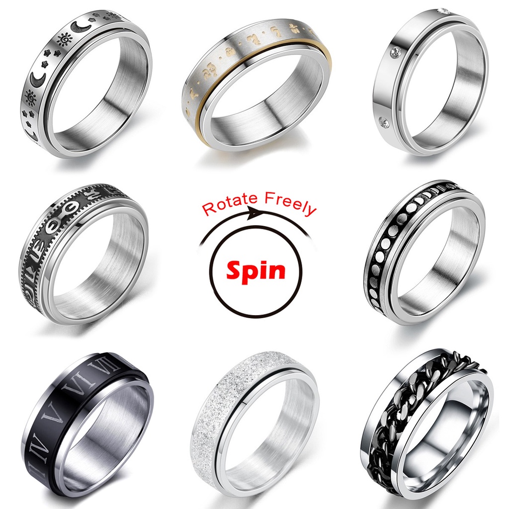 Anxiety Fidget Ring For Men Women Spinning Spinner Rings Stainless Steel Moon Star Roman Numerals Ch
