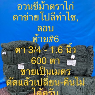 อวนโปลี อวนขี้ม้าตราไก่ ตาข่ายโปลี ด้าย 6 กว้าง 600 ตา ขนาด 3/4-1.6 นิ้ว แบ่งขายเป็นเมตร