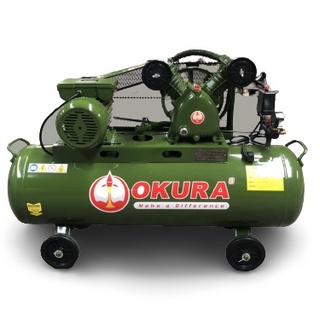 V-0.258 ปั้มลมสายพาน 100 ลิตร  OKURA 3HP รอบเร็ว 220V ครบชุด