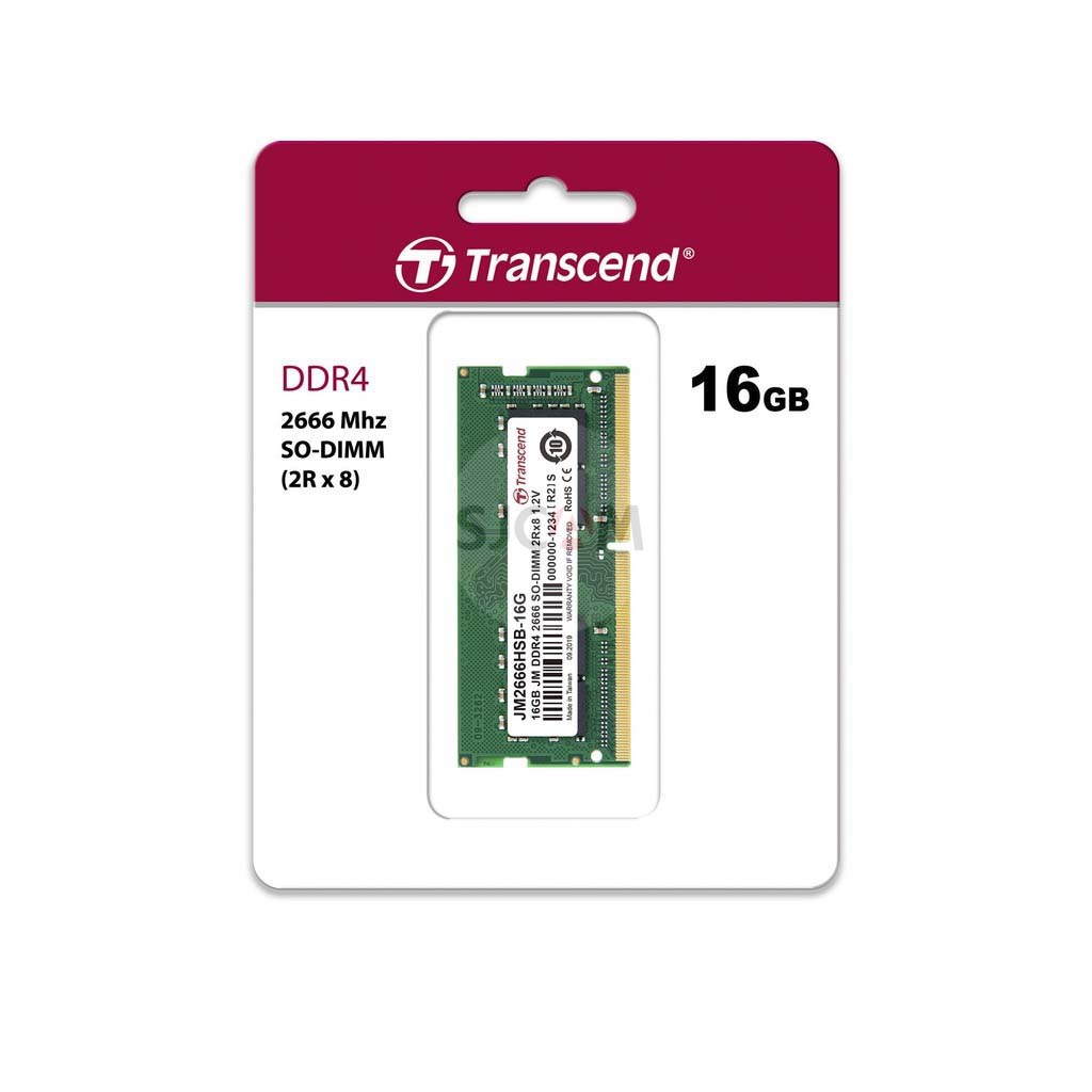 Transcend RAM-Memory DDR4-2666 SO-DIMM 16GB รับประกันตลอดอายุการใช้งาน-มีใบกำกับภาษี-JM2666HSB-16G