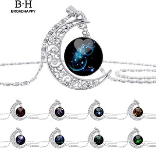 👍broadhappy🔥Unisex Party 12 Constellation Faux Gem Hollow สร้อยคอดวงจันทร์ สร้อยคอ minimal