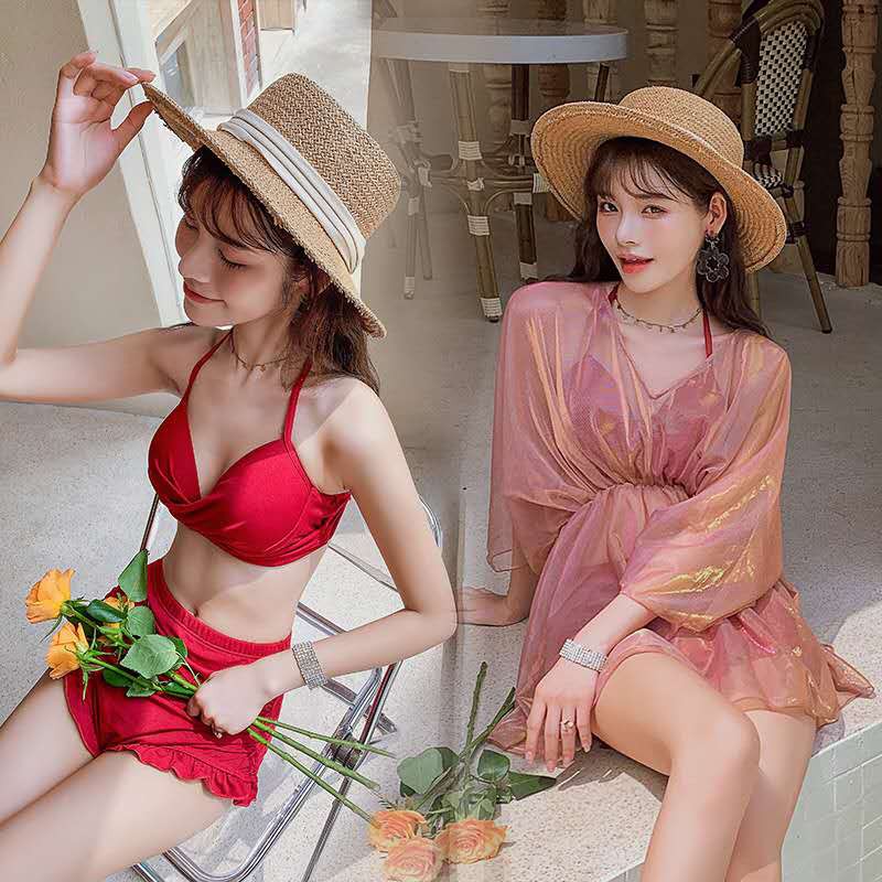 👙บิกินีเซ็ท3ชิ้น พร้อมผ้าคลุมพริ้วสวย  ชุดว่ายน้ำแฟชั่นพร้อมส่ง - รูปที่ 2