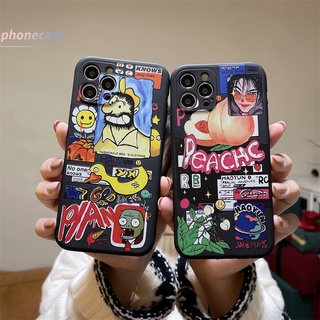 เคสโทรศัพท์มือถือ OPPO A15 A15S A16 A54 A5 A9 A53 A33 A31 2020 A7 A5S A12 A16S A3S A74 A52 A72 A92 A93 A94 A1K Reno 4 5 Creative Fruit Peach Doodle Anti-fall Phone Case