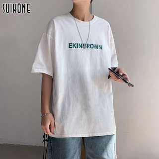 Suikone เสื้อคอกลมแขนสั้นพิมพ์ลายผู้ชาย