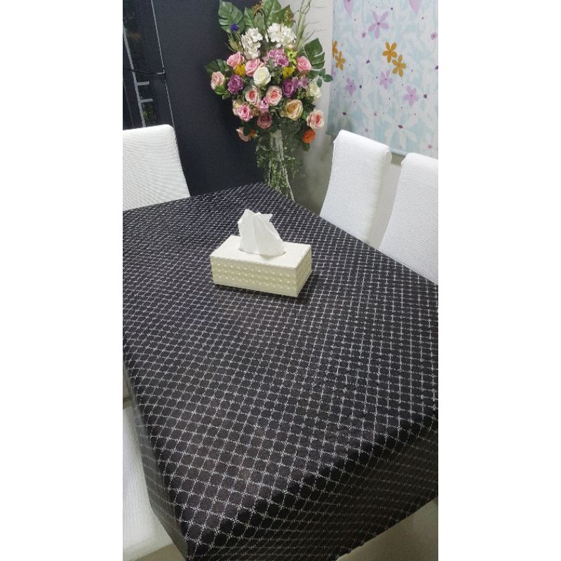 #ผ้าปูโต๊ะ pvc ผ้าสวย สีดำ ทำความสะอาดง่าย กันน้ำ กันร้อน ขนาด 1.4m x 2m