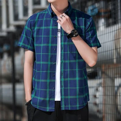 เสื้อเชิ้ตแขนสั้นผู้ชาย ผ้าฝ้ายลายสก๊อต สไตล์เกาหลี thumbnail 4