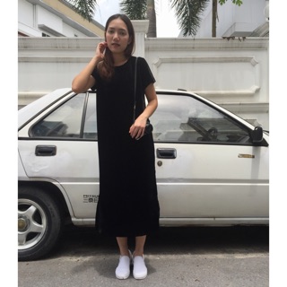 Basic Long Velvet Dress  สีดำ