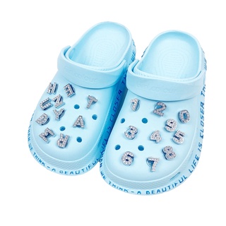 CROCS เข็มกลัด รูปตัวอักษร ตัวเลข Jibitz Jibits ประดับเพชรเทียม เครื่องประดับ แฟชั่นสําหรับผู้หญิง