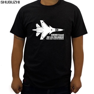 [COD]พร้อมส่ง เสื้อยืดลําลอง สําหรับผู้ชาย แขนสั้น คอกลม พิมพ์ลาย Sukhoi Su-34 Syrien Russian Airplane Bomber สีกรมท่า แ