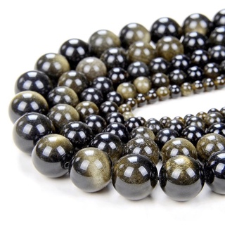 15.5” Long Natural Golden Obsidian Round Beads Strand Available in 6 mm 8 mm 10 mm