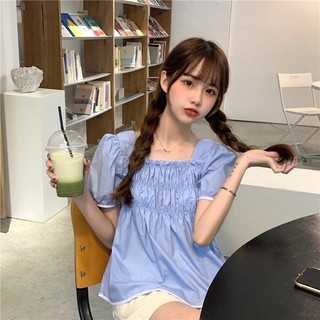 Lena Studio🌷พร้อมส่ง ♡ Cutie Blue Top เสื้อคอเหลี่ยมแขนตุ๊กตา