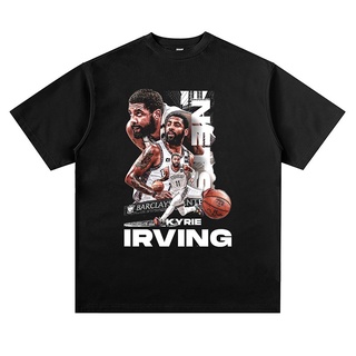 เสื้อยืดแขนสั้น เปิดไหล่ ทรงหลวม พิมพ์ลายตัวอักษร Kyrie Irving