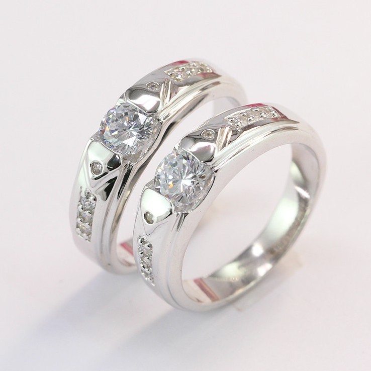 แหวนคู่เงินแท้หินขาวสลักชื่อ ND0280 TNJ Jewelry