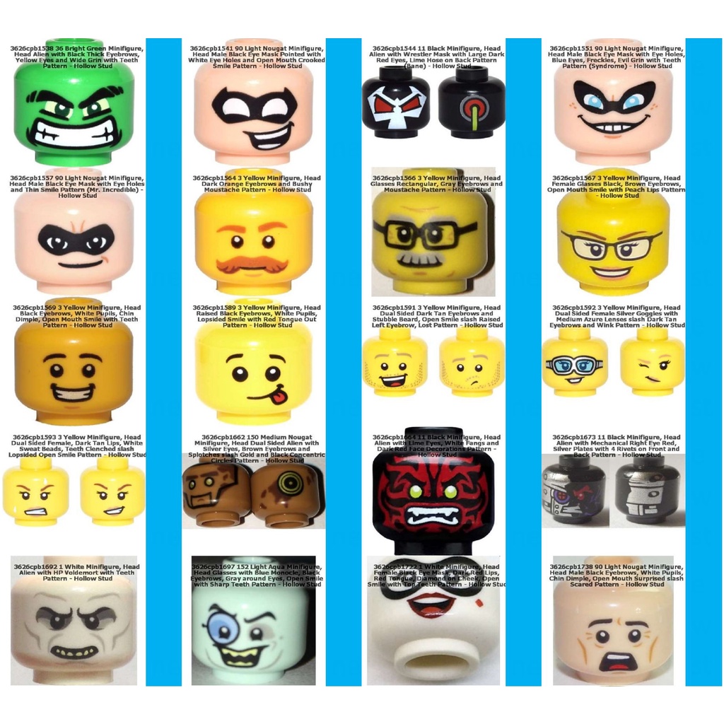 Red Mask w/ Eye & Mouth Holes Wrestler Mask Head Med Blue Minifig LEGO 
