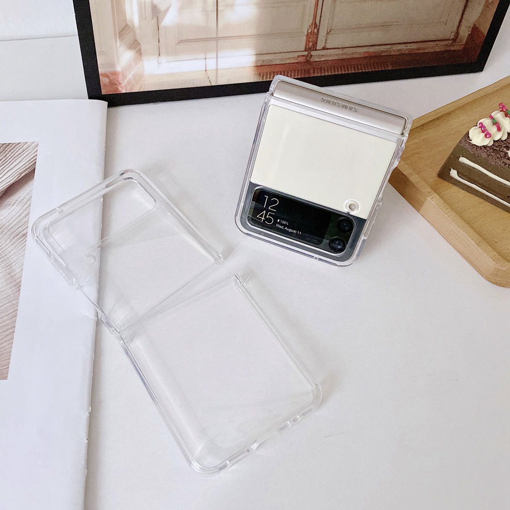 เคสโทรศัพท ์ แบบนุ ่ มขอบกลมสําหรับ Samsung Galaxy Z Flip 6 5 4 3 ฝาครอบโปร ่ งใสเต ็ มรูปแบบ