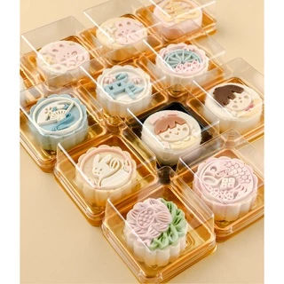 กล่องขนมเปี๊ยะ กล่องใส่ขนมทรงสี่เหลี่ยมฐานสีทอง กล่องขนมไหว้พระจันทร์ (แพ็ค50ชิ้น)